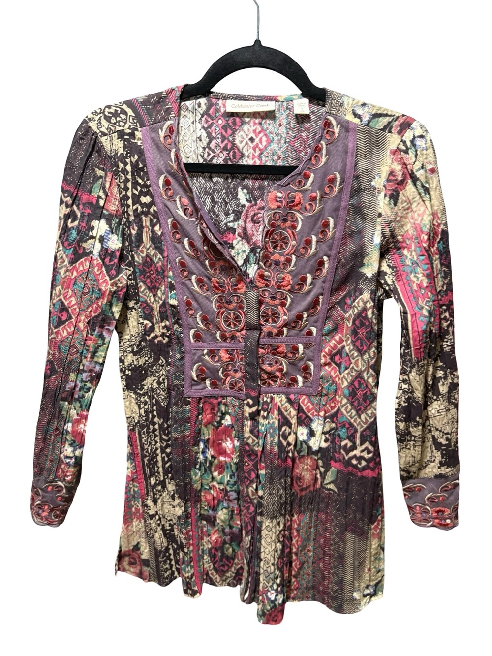 Coldwater Creek Bohemian Mixed Print Embroidered Tunic Top – Size Small (6-8)